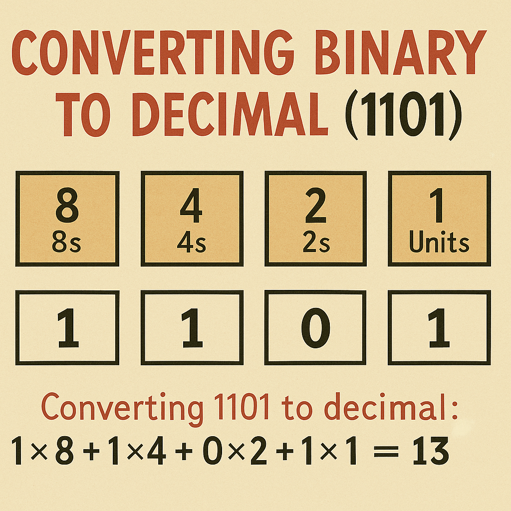 Binary 1101 converted to decimal 13